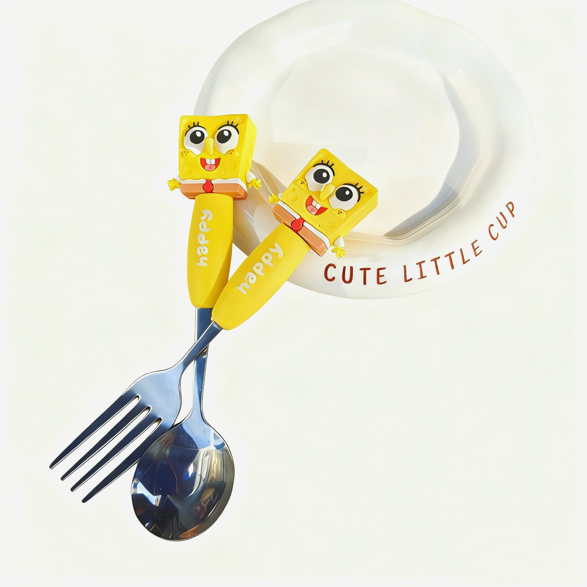 Cute Cartoon Ceramic Bowl Set with Lid, Spoon & Fork – 1100ml