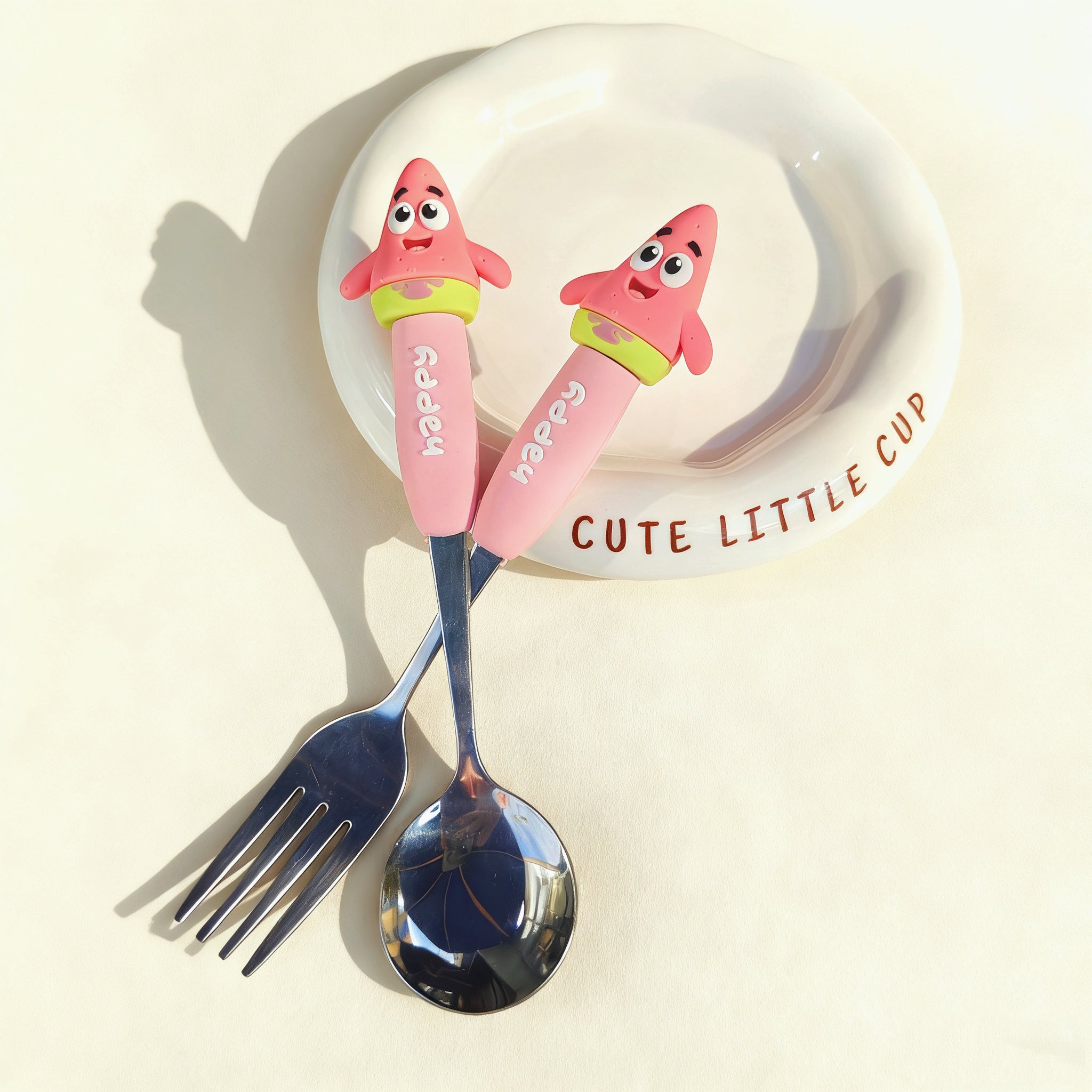 Cute Cartoon Ceramic Bowl Set with Lid, Spoon & Fork – 1100ml