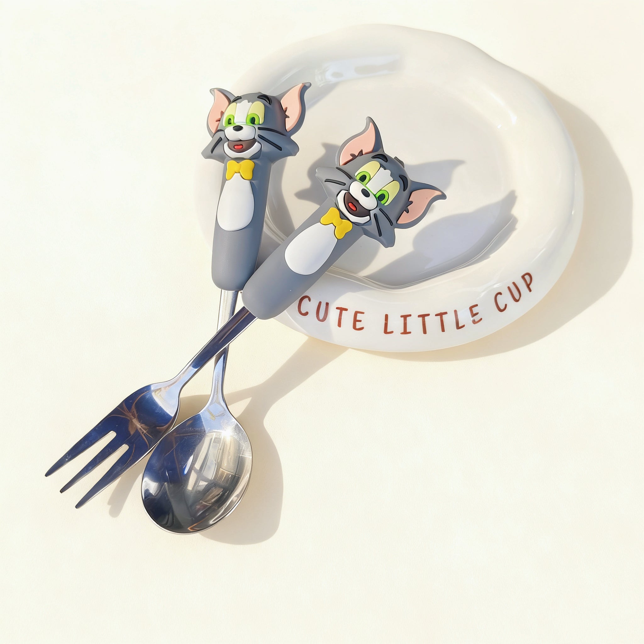 Cute Cartoon Ceramic Bowl Set with Lid, Spoon & Fork – 1100ml